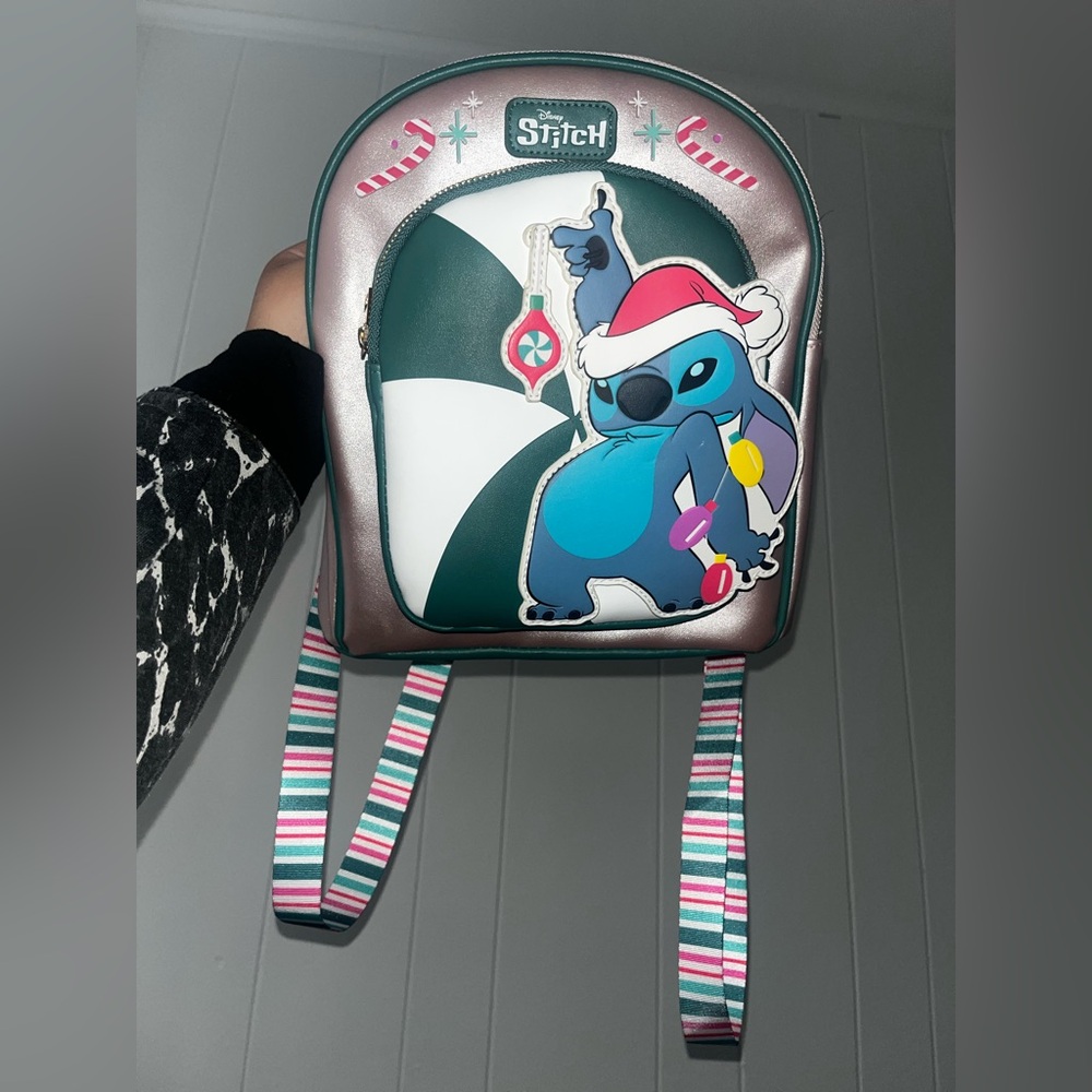 Disney Stitch Holiday Backpack - Teal, Pink, White, Silver